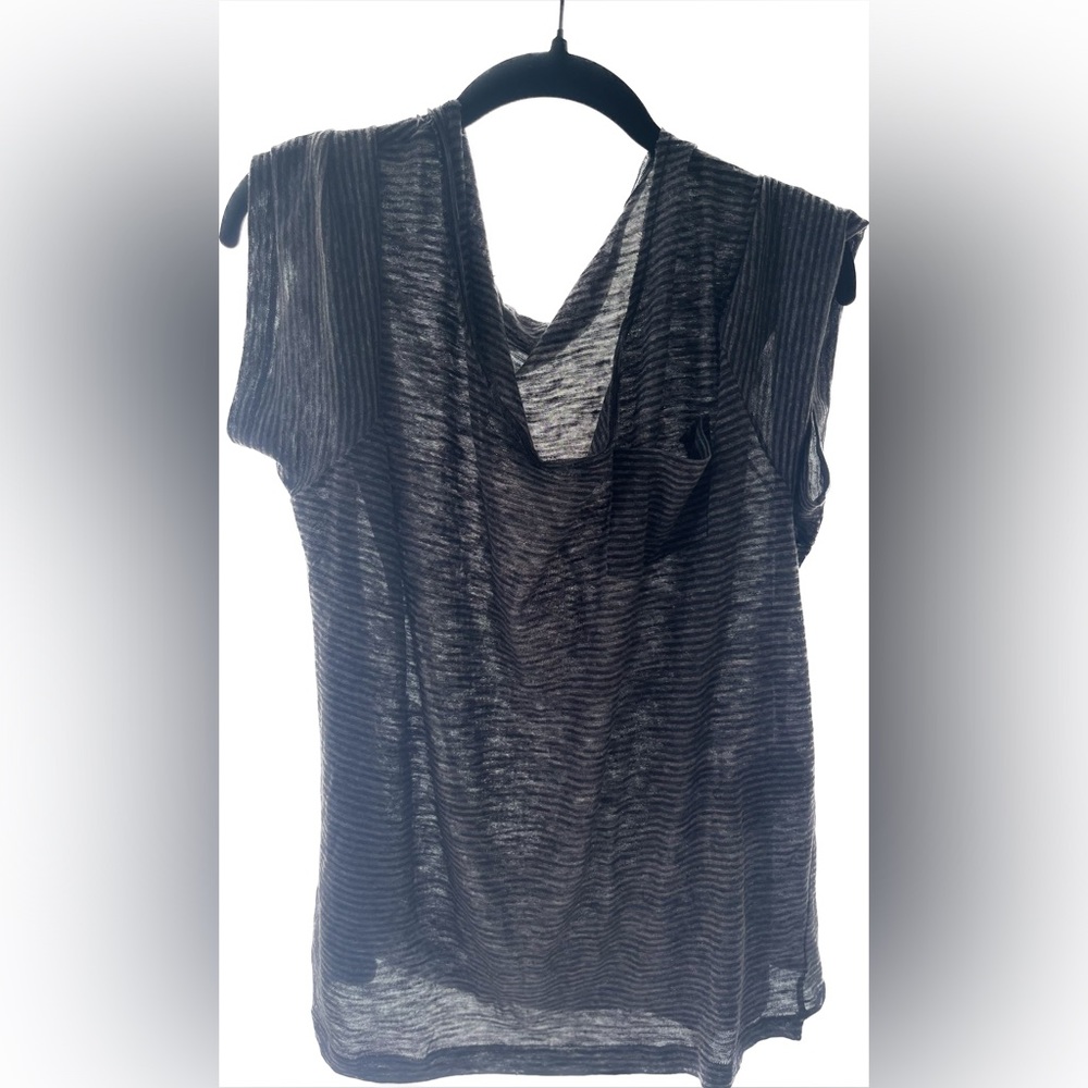 Saint Laurent Paris sheer linen blend stripped grey t shirt xxl collar and short